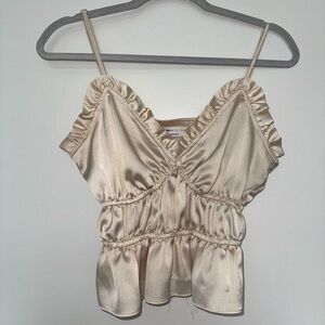 Cream Satin Ruffle Top ASOS